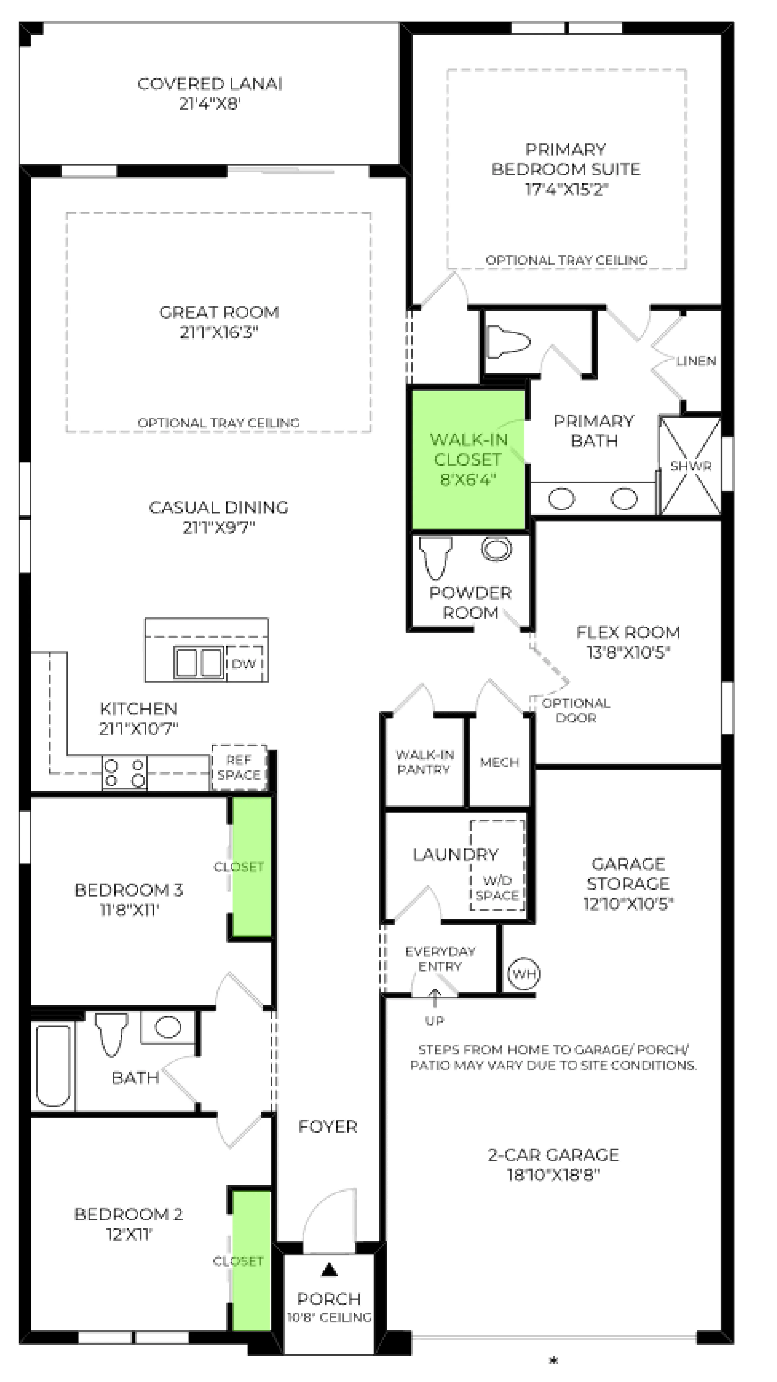 Alina floor plan, with the closets highlighted