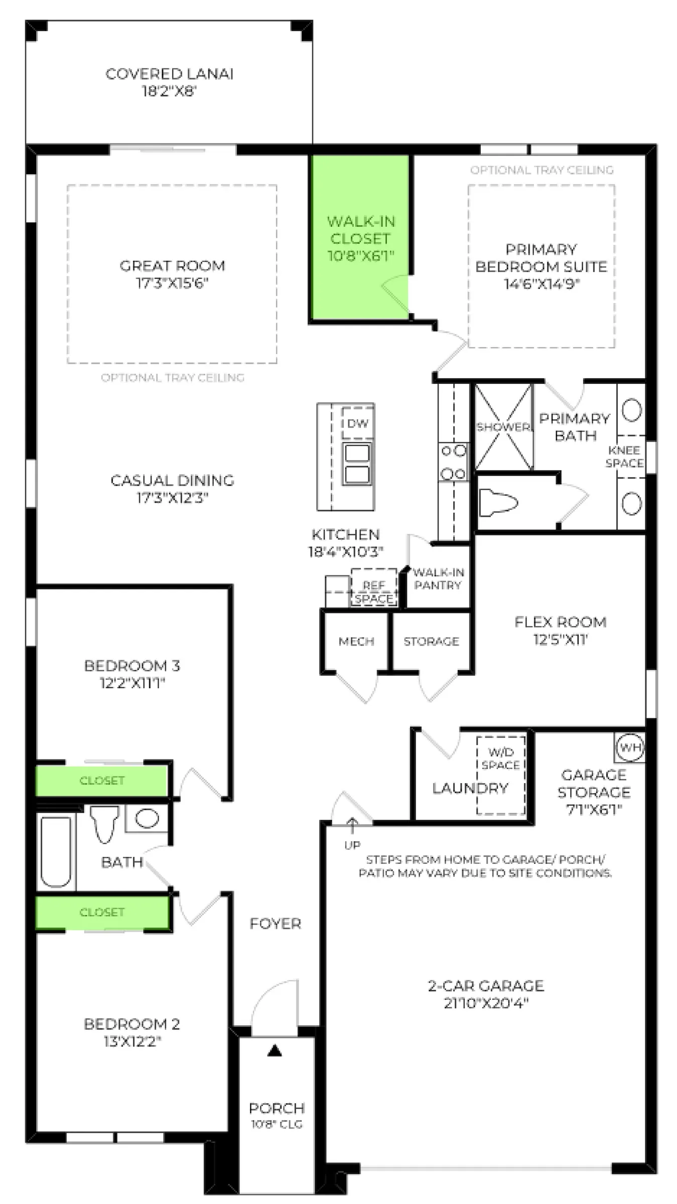 Arthur floor plan, with the closets highlighted