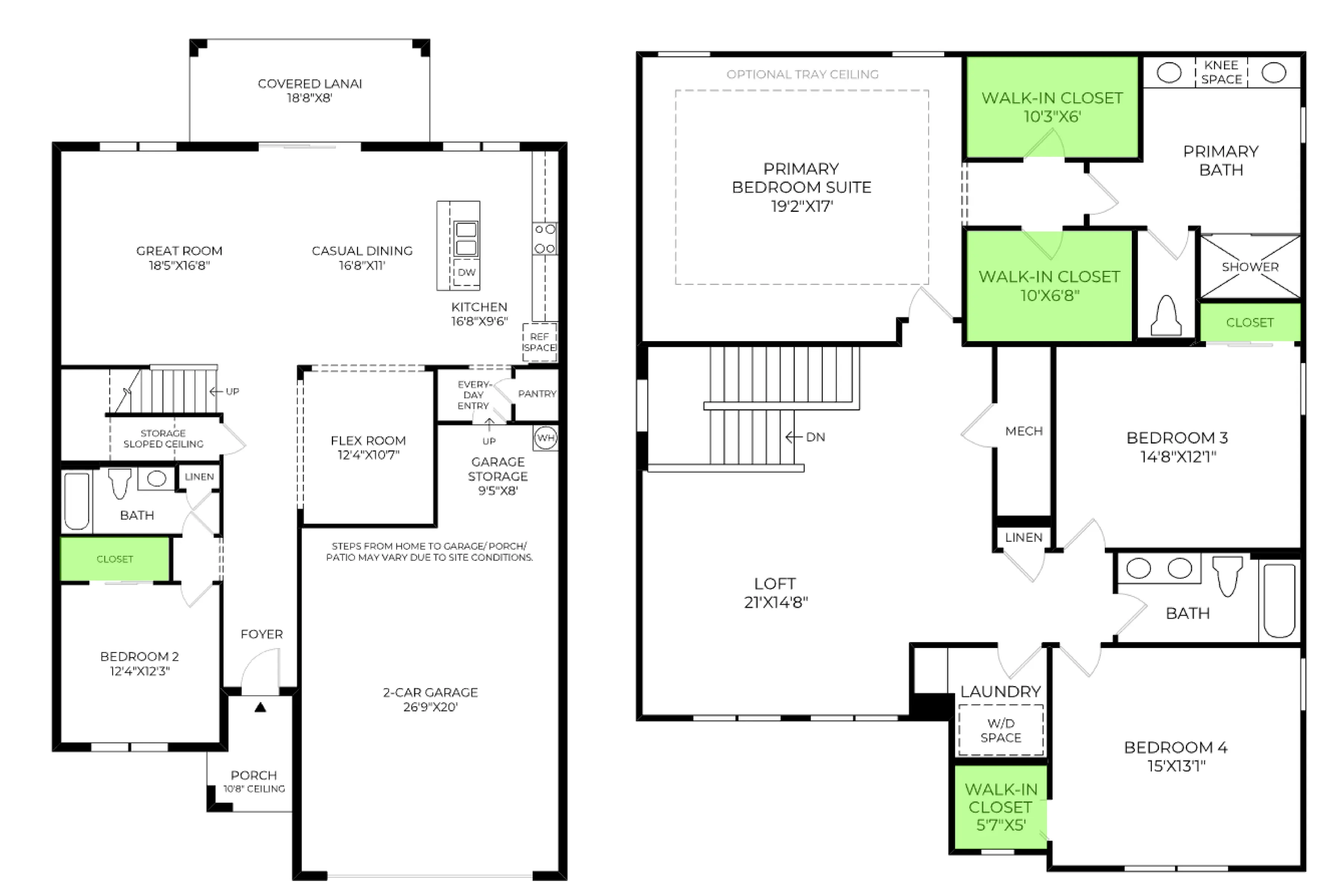 Ashley floor plan, with the closets highlighted