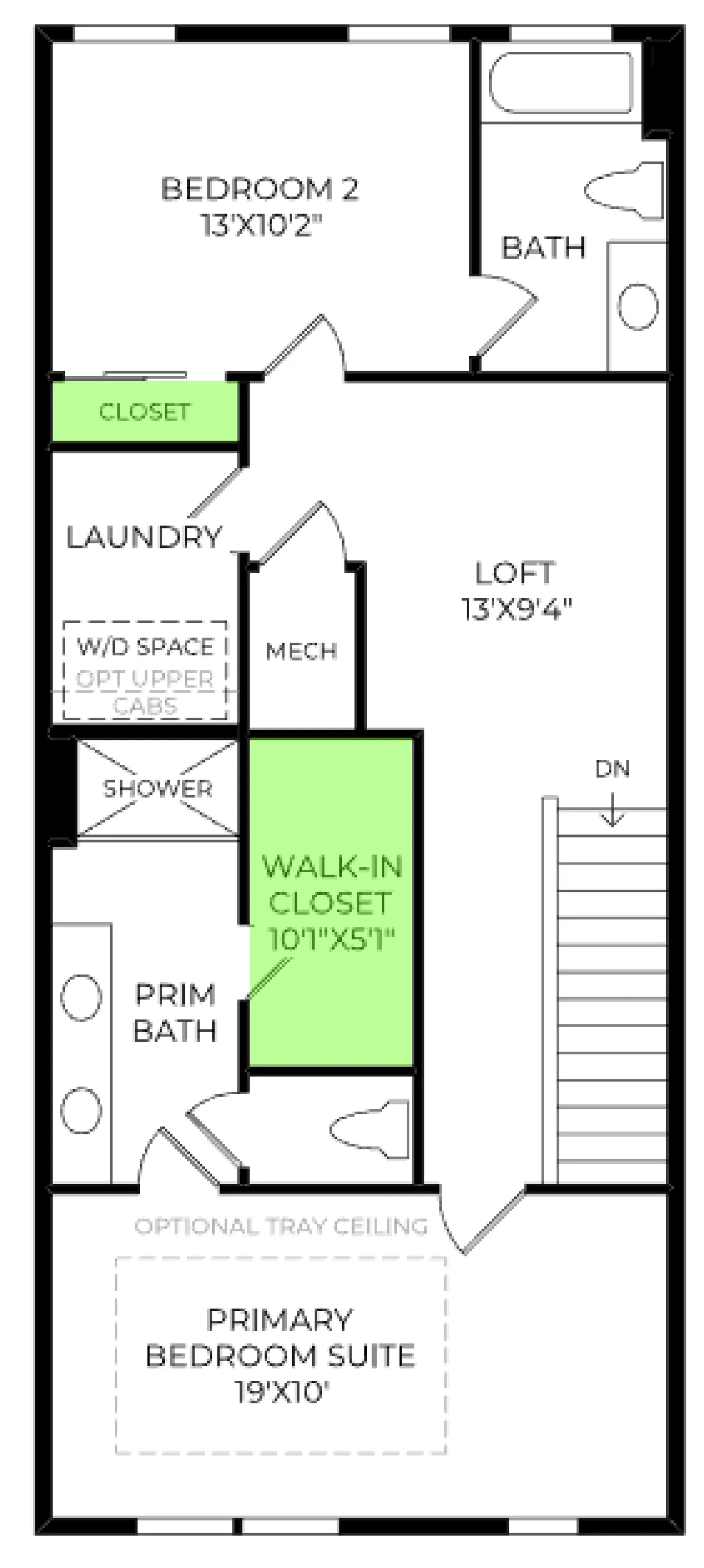 Atwood floor plan, with the closets highlighted