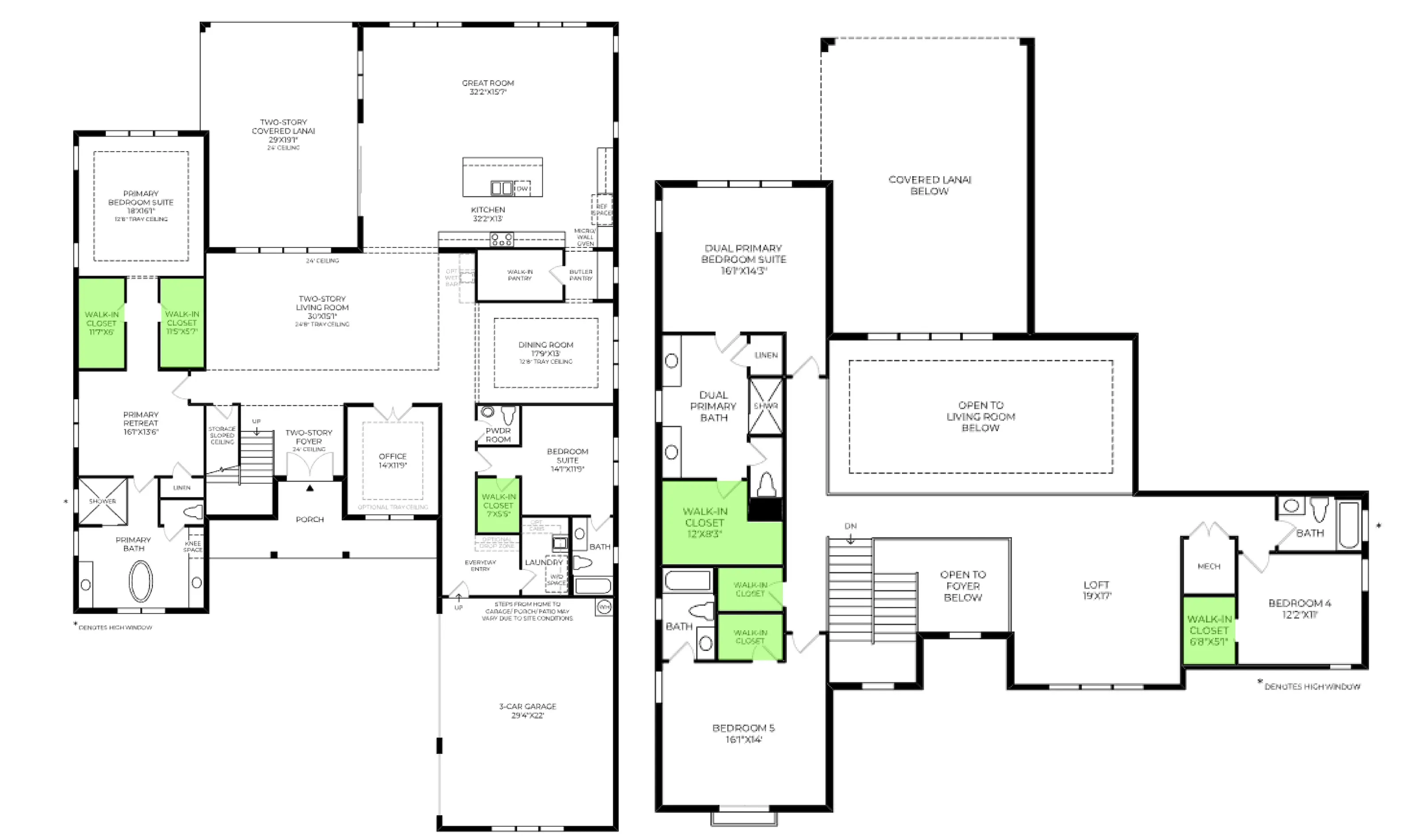 Bressols floor plan, with the closets highlighted