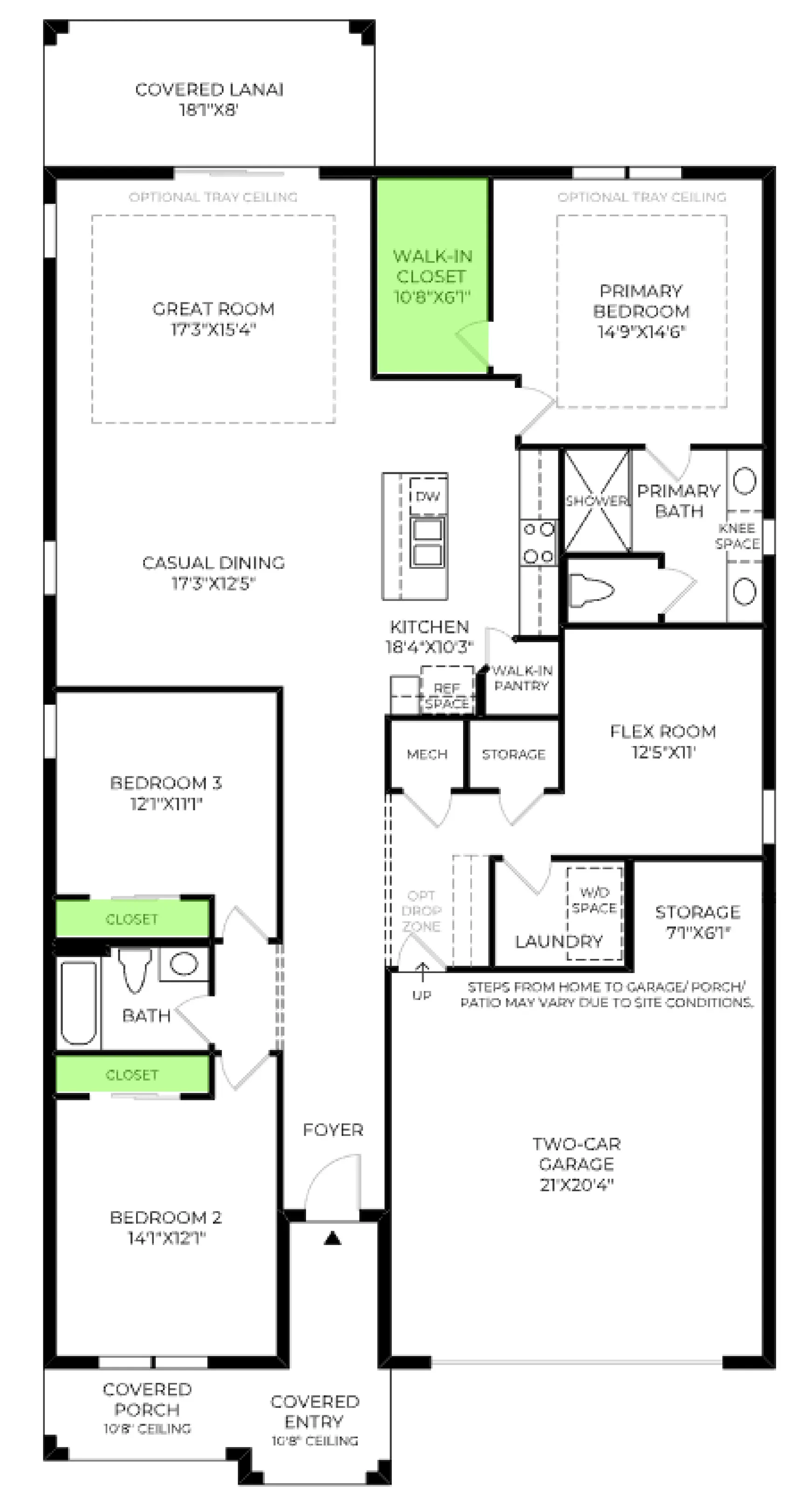 Bridgton floor plan, with the closets highlighted