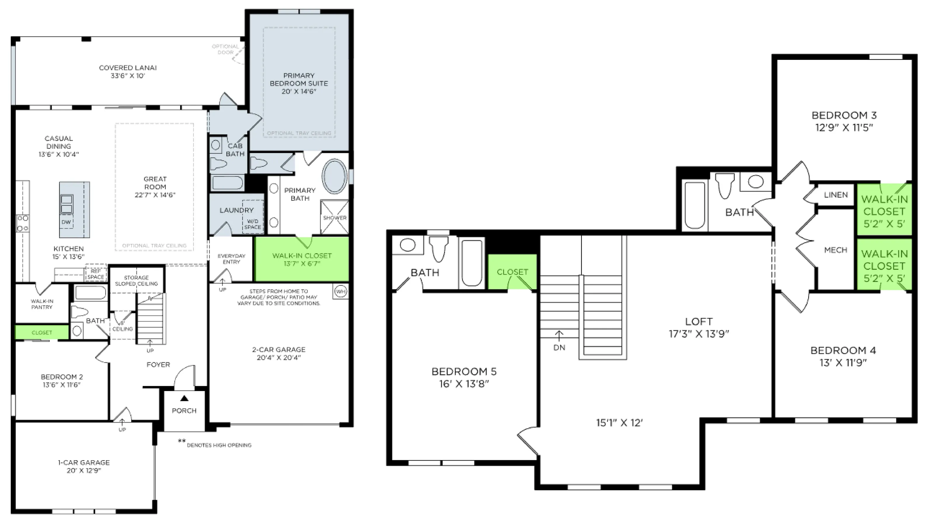 Bronte Transitional floor plan, with the closets highlighted
