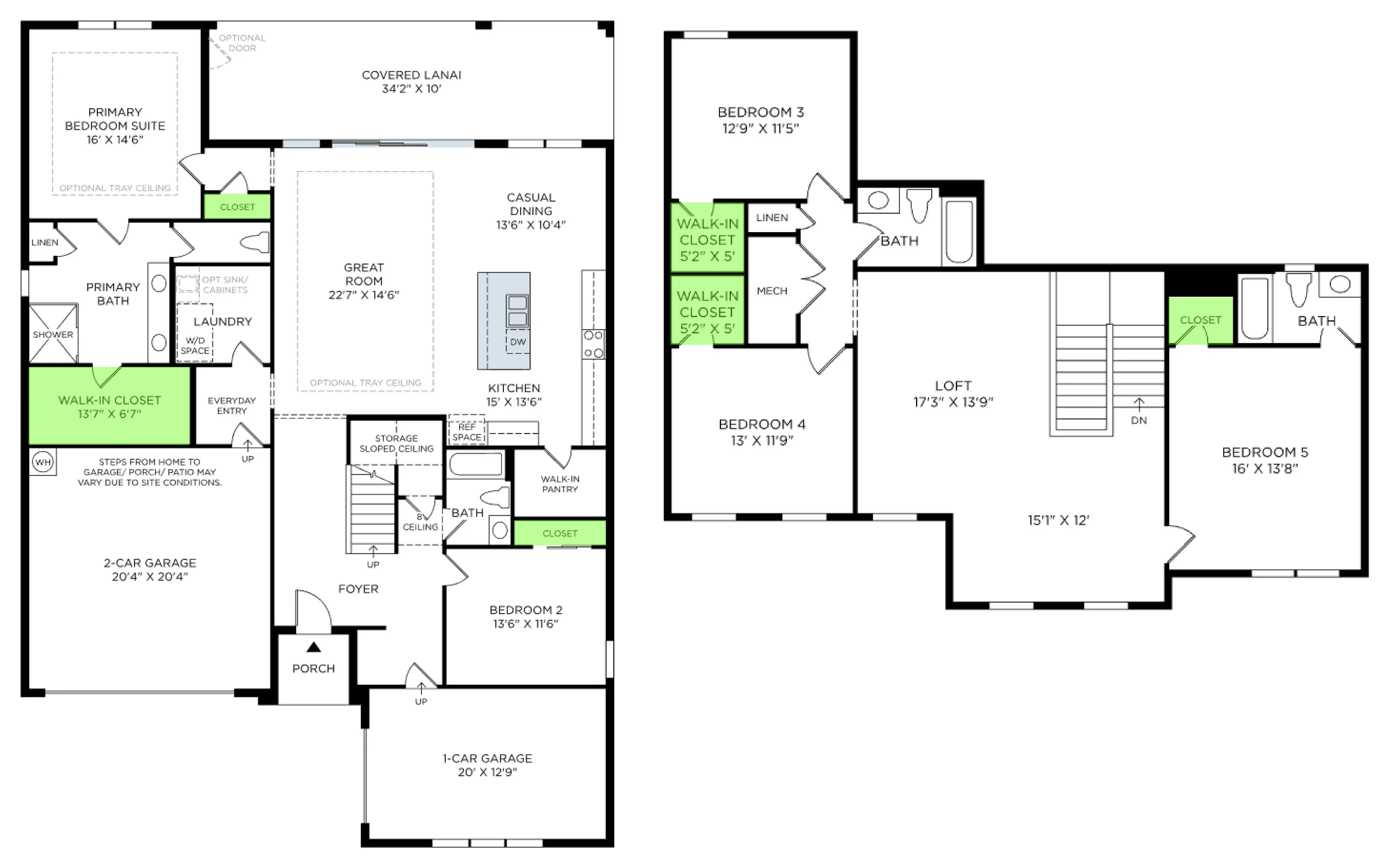 Bronte Transitional floor plan, with the closets highlighted