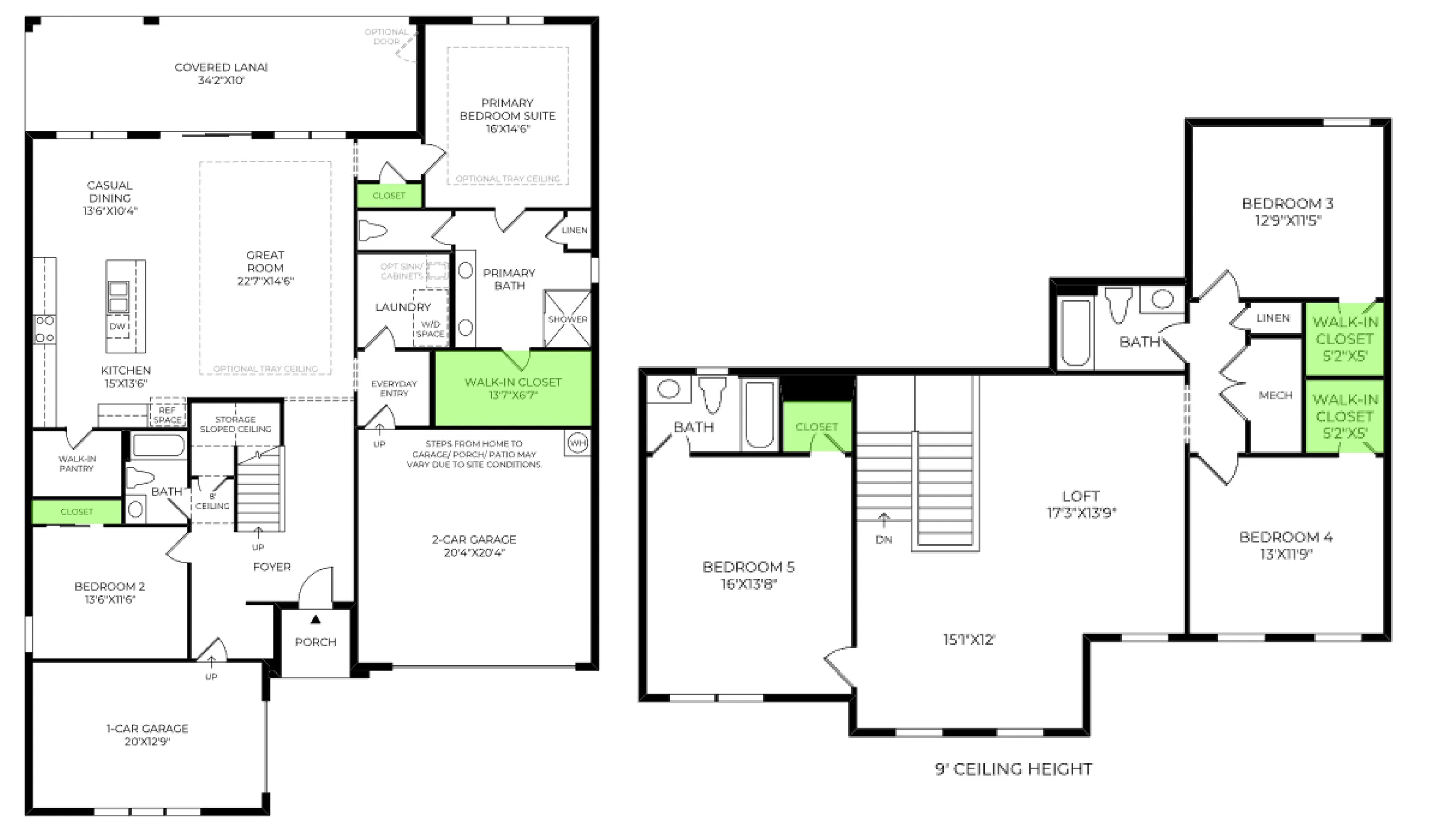 Bronte floor plan, with the closets highlighted