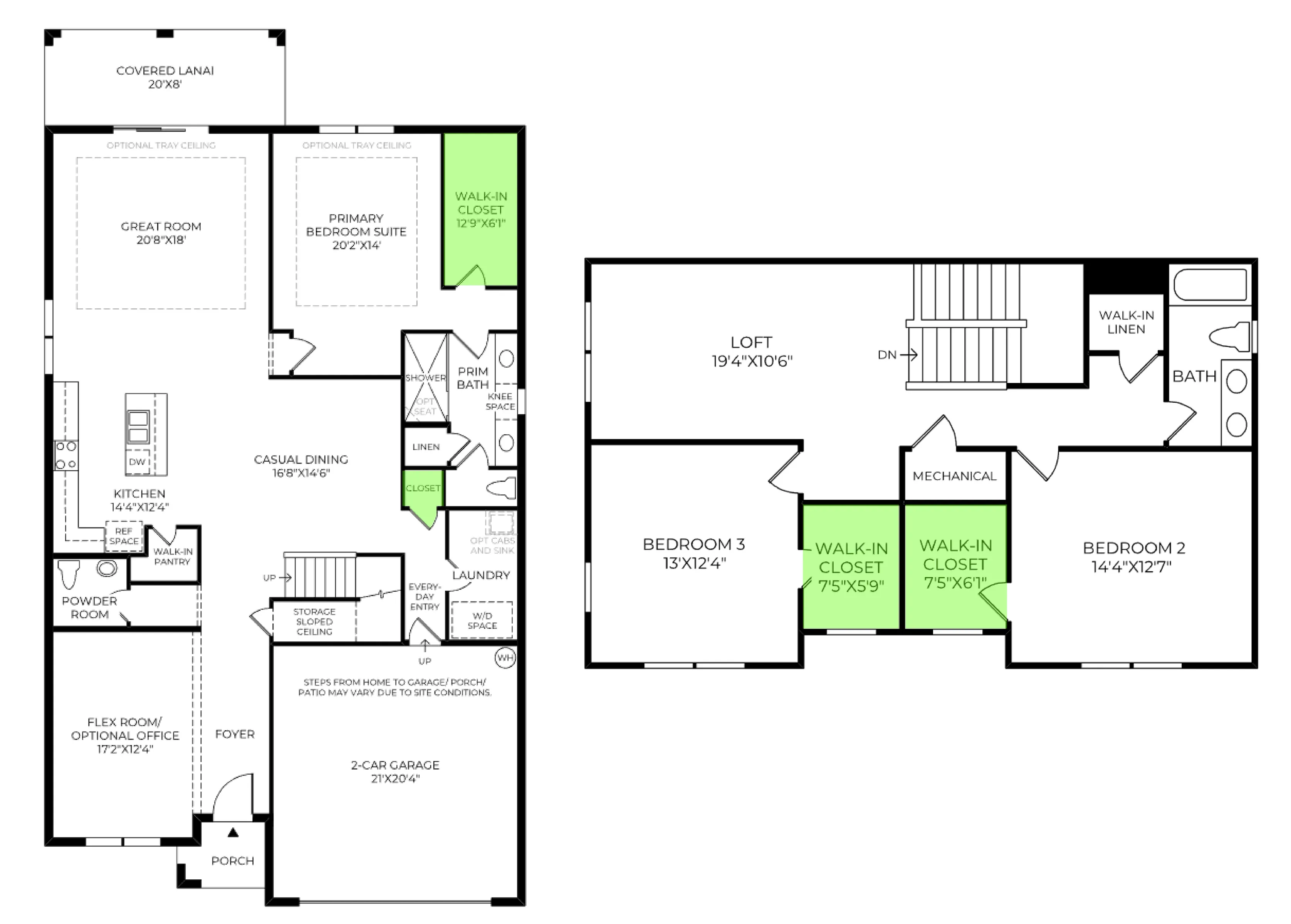 Cali floor plan, with the closets highlighted