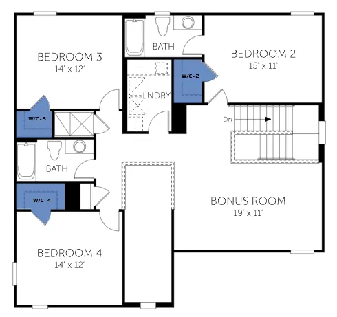 Captiva floor plan, floor 2, with the closets highlighted