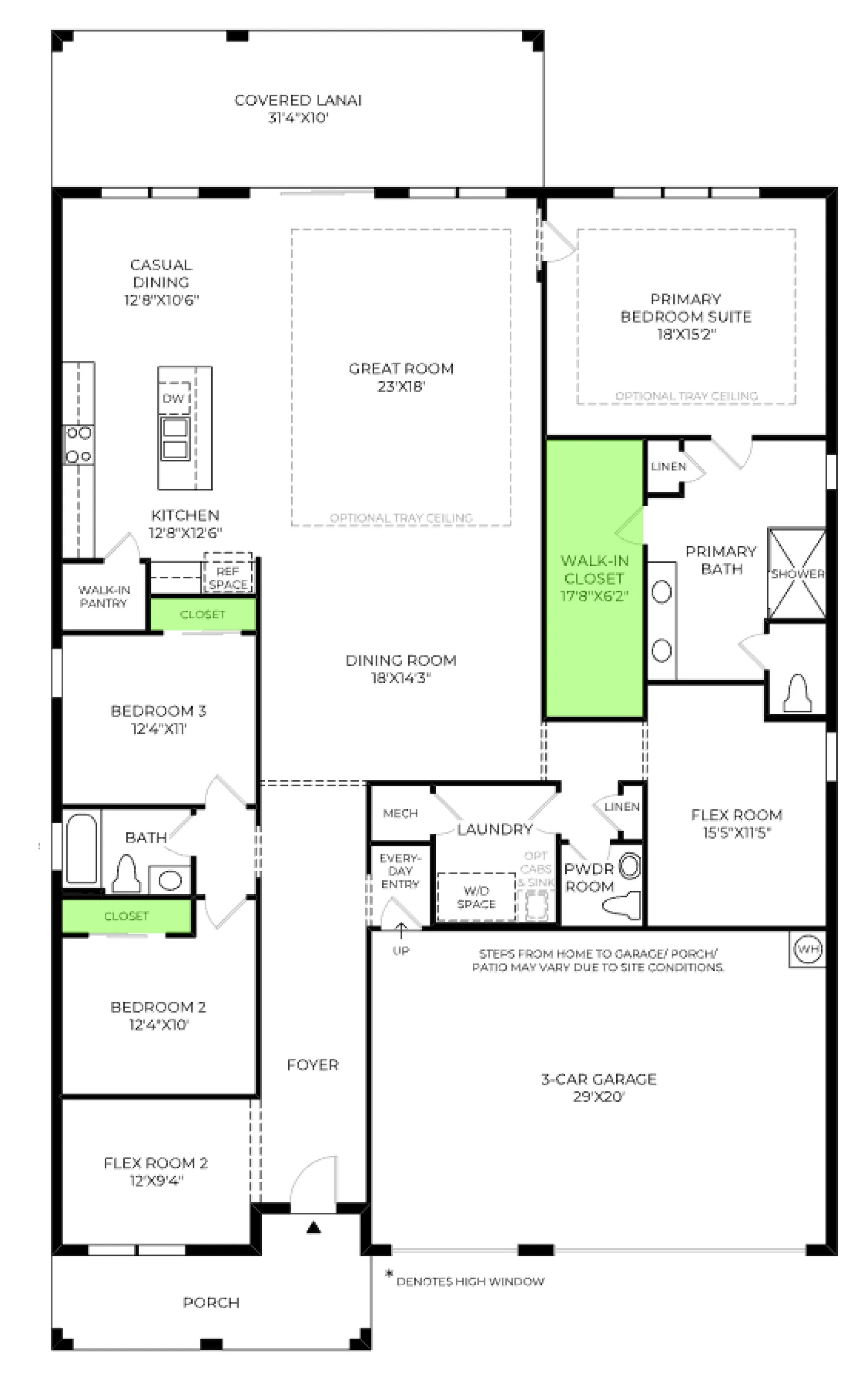 Condor floor plan, with the closets highlighted