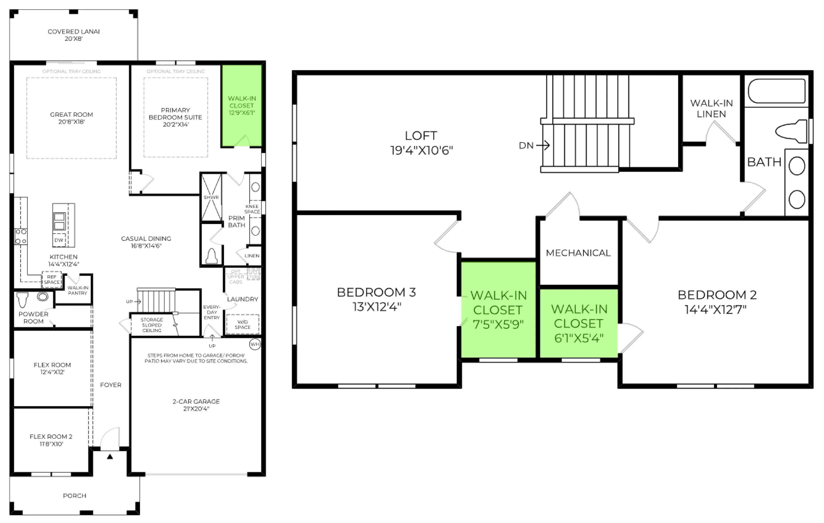 Costello floor plan, with the closets highlighted