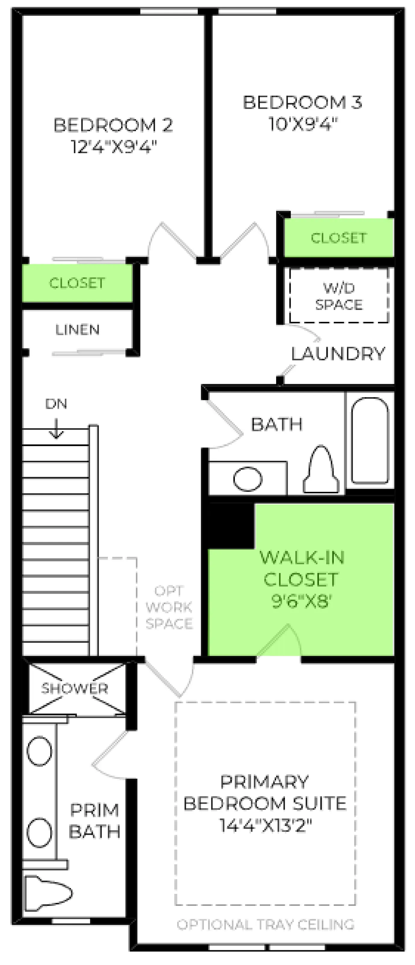 Crowley floor plan, with the closets highlighted