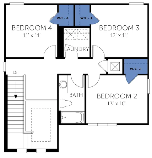 Elm floor plan, floor 2, with the closets highlighted