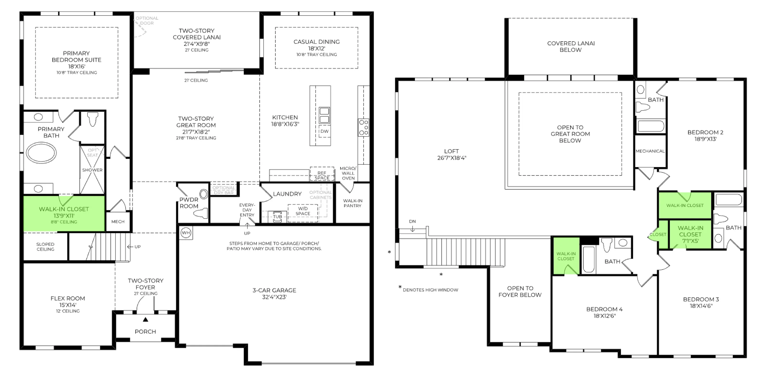 Elwood floor plan, with the closets highlighted