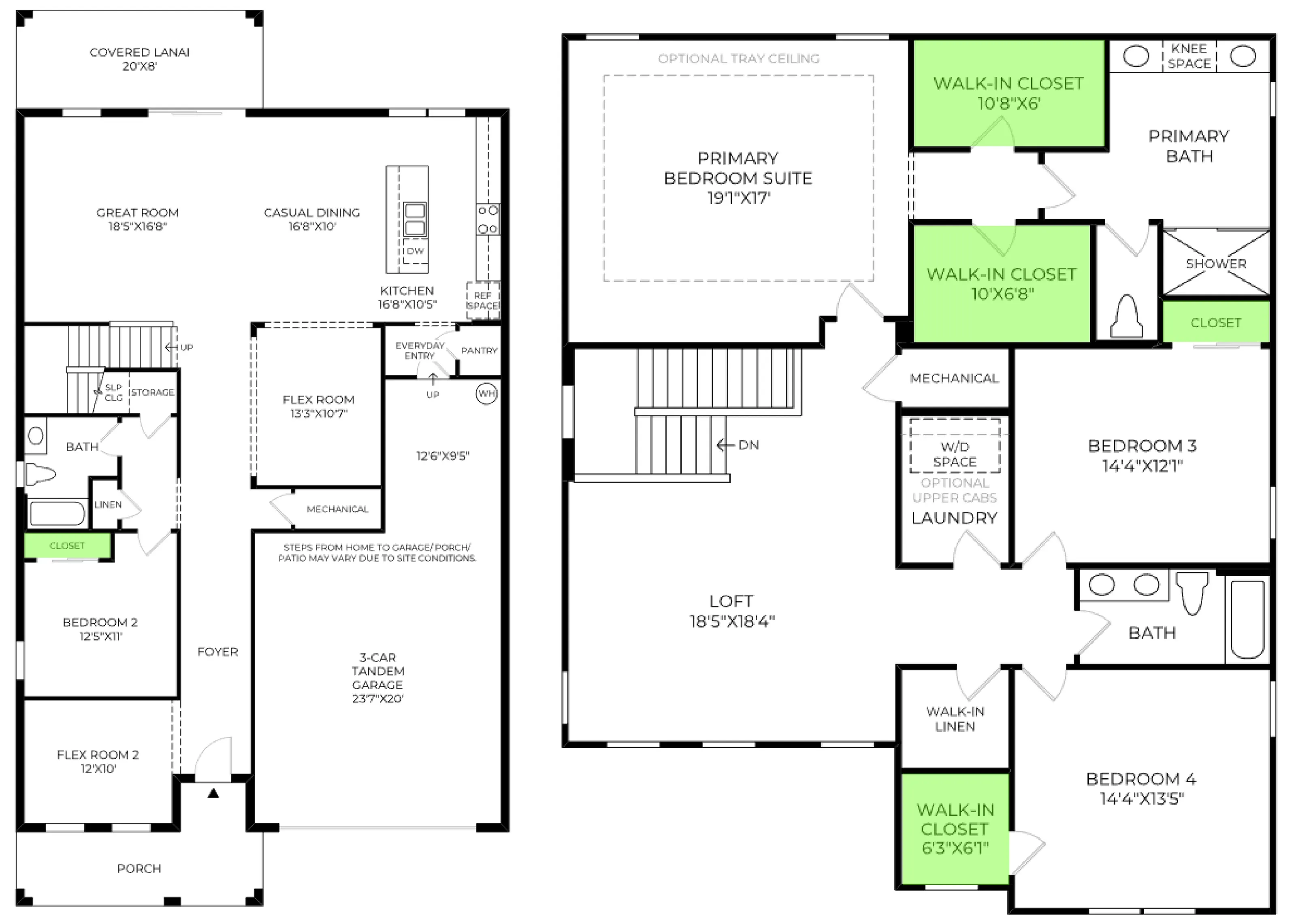 Erwin floor plan, with the closets highlighted
