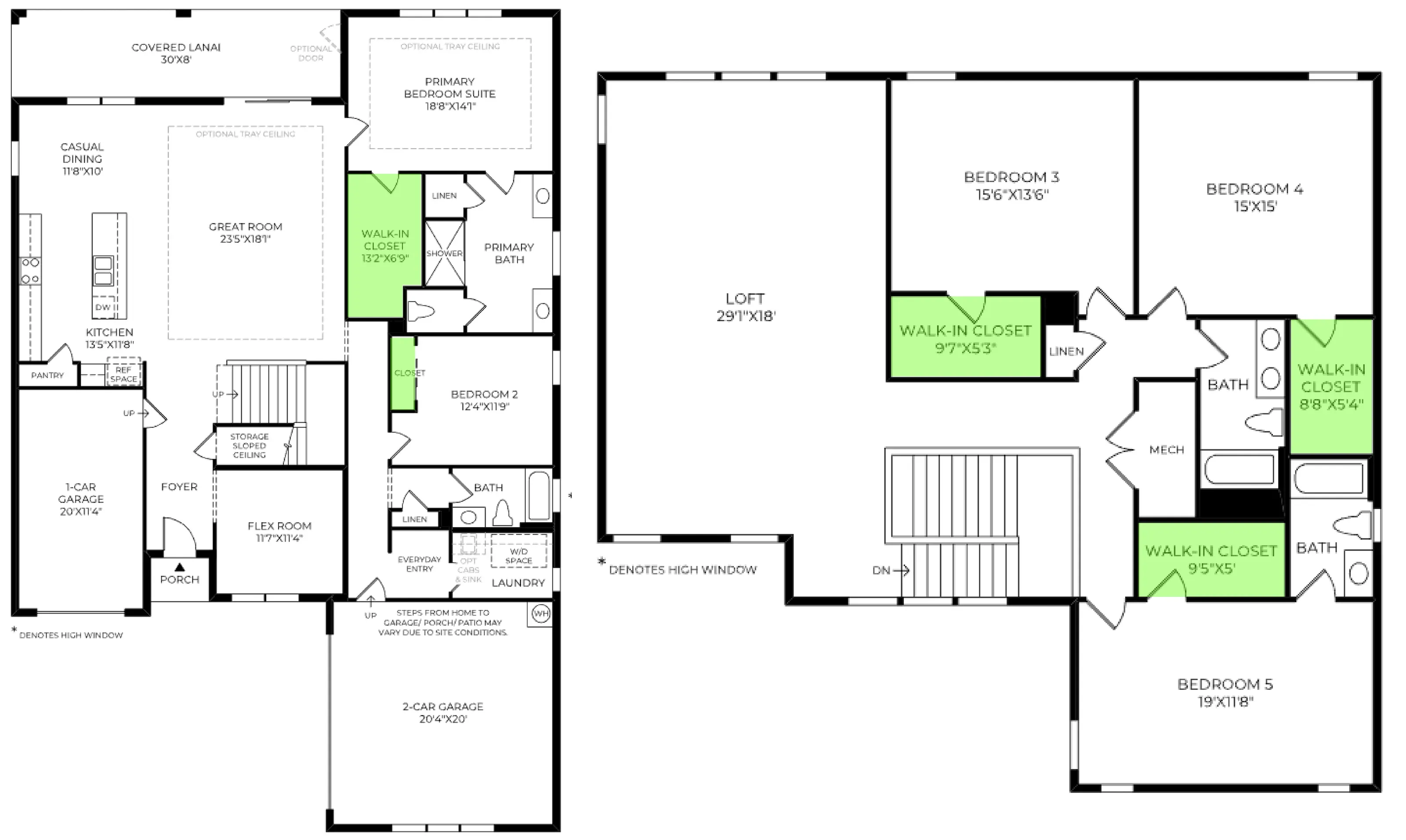 Falcon floor plan, with the closets highlighted