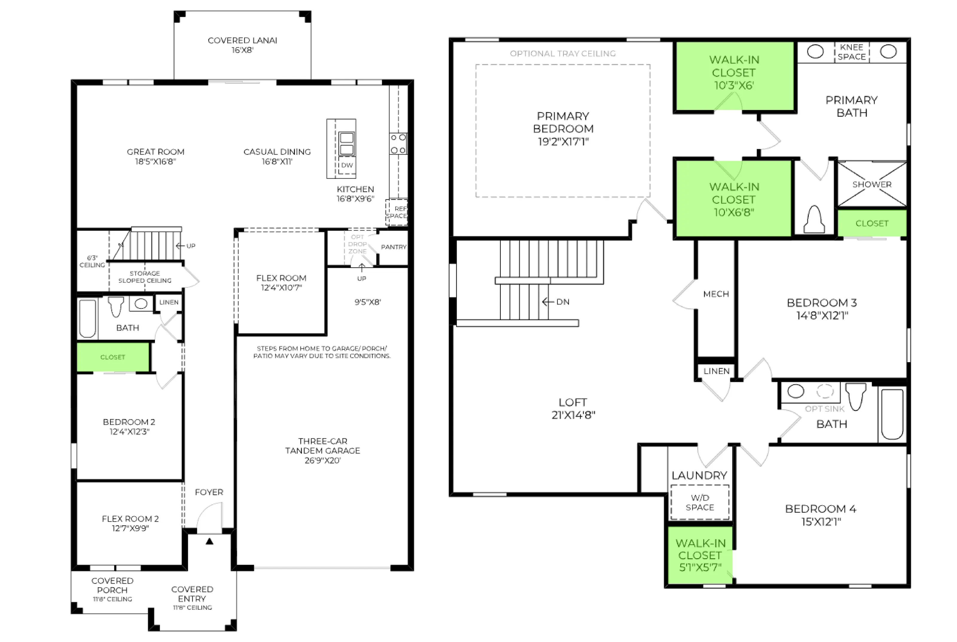 Ferncroft floor plan, with the closets highlighted