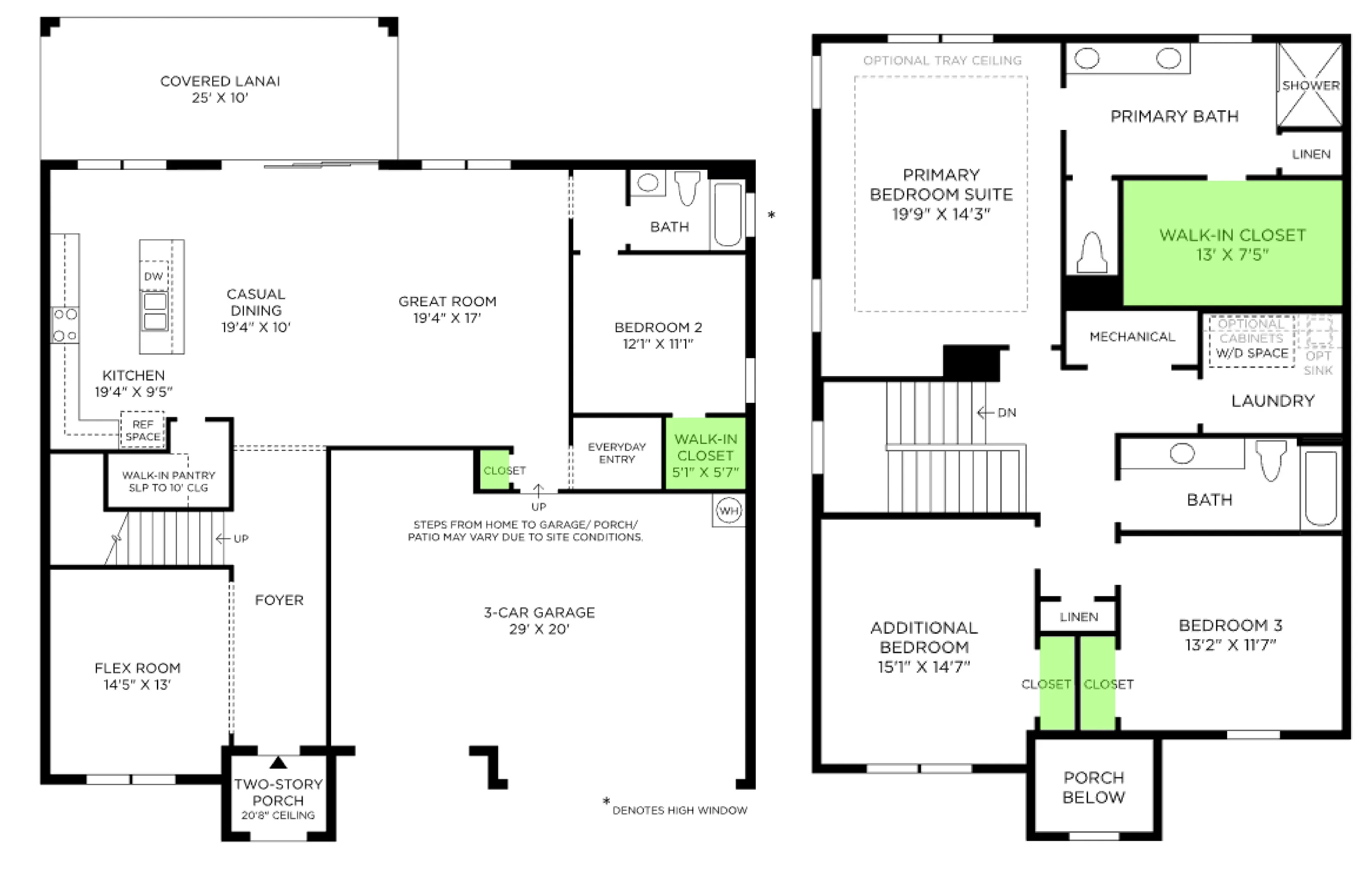 Frankfield Modern Farmhouse floor plan, with the closets highlighted