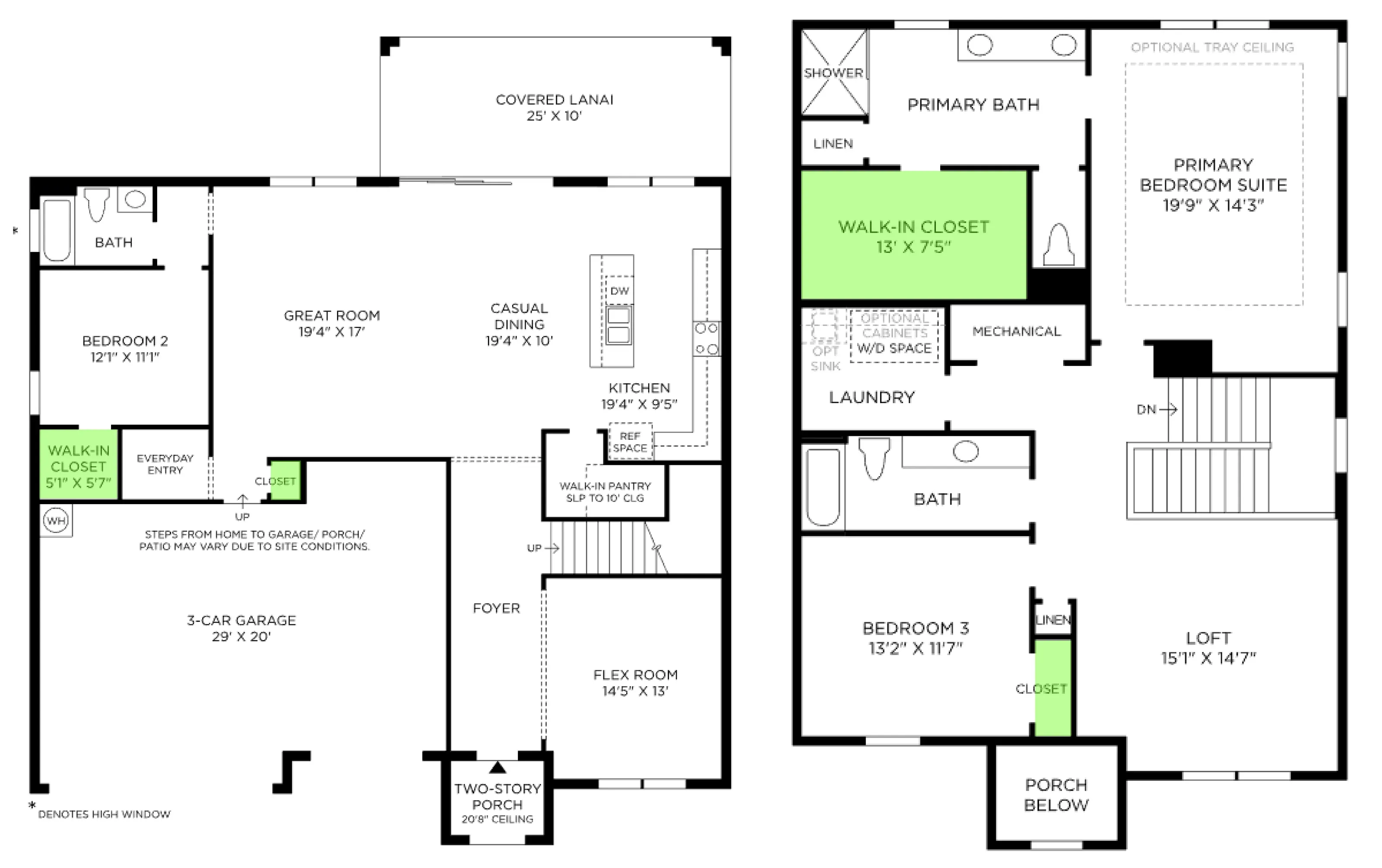 Frankfield Transitional floor plan, with the closets highlighted