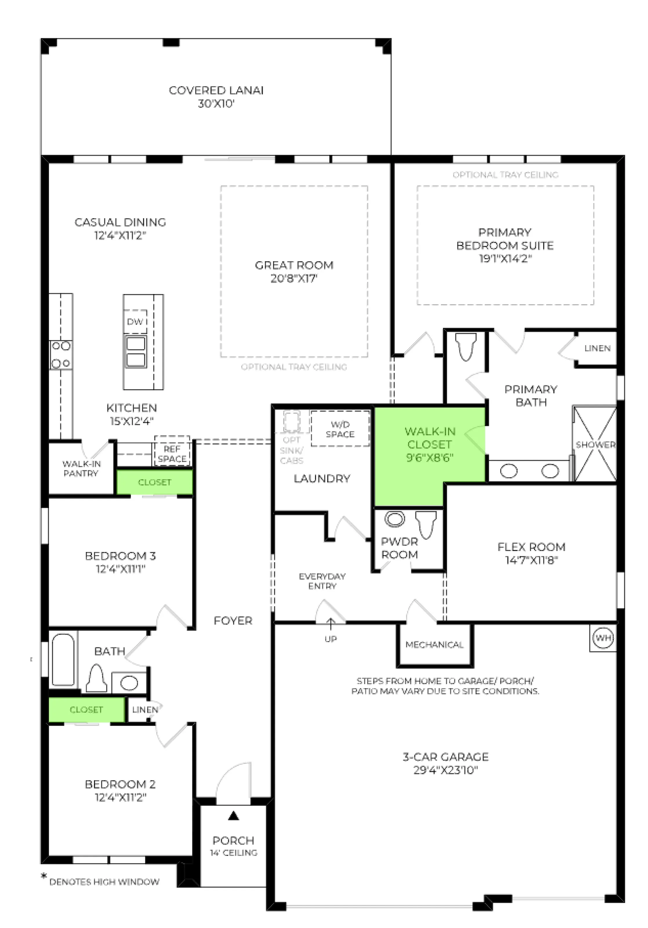 Fredrick Modern Farmhouse floor plan, with the closets highlighted
