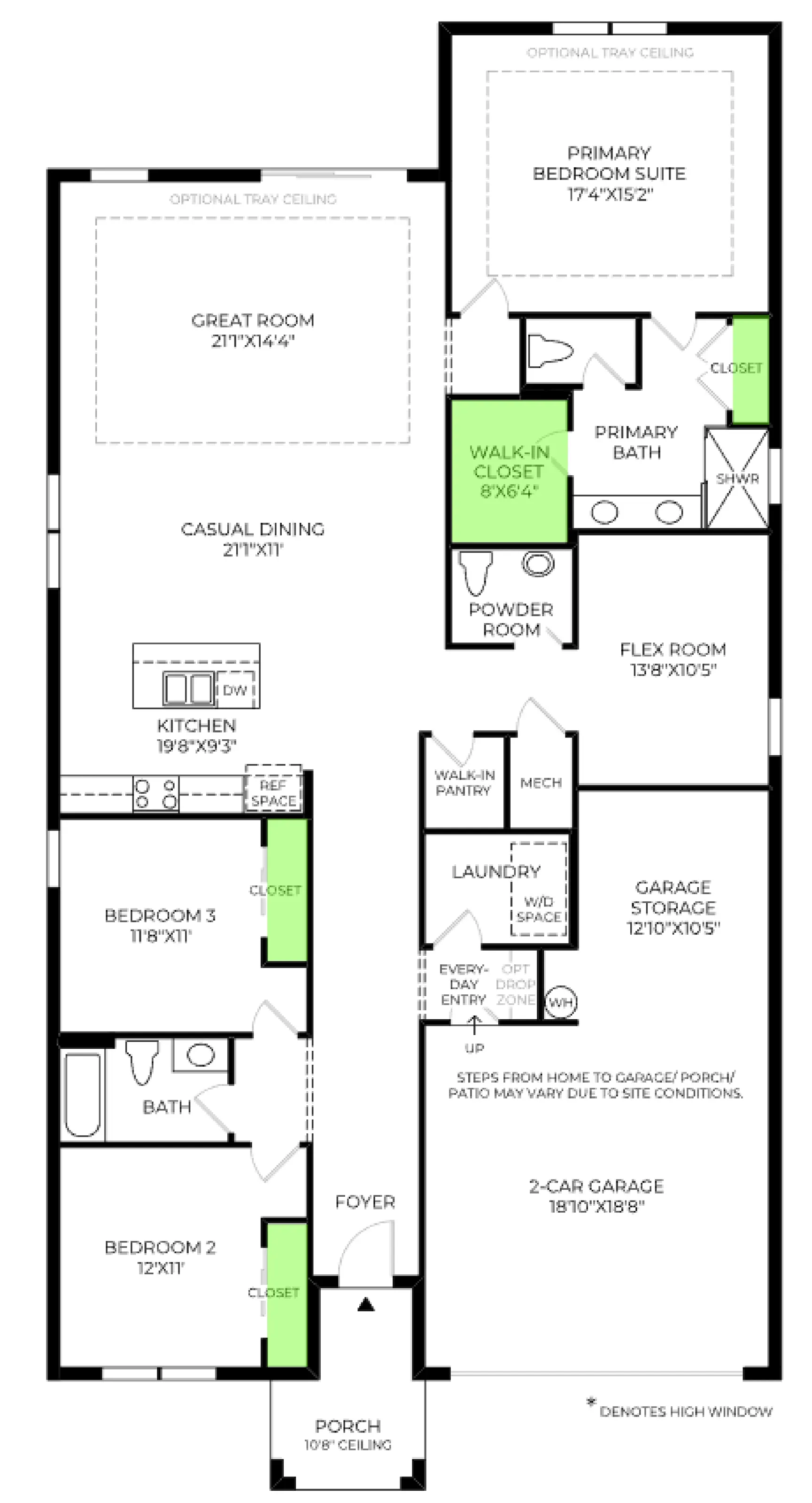 Holden floor plan, with the closets highlighted