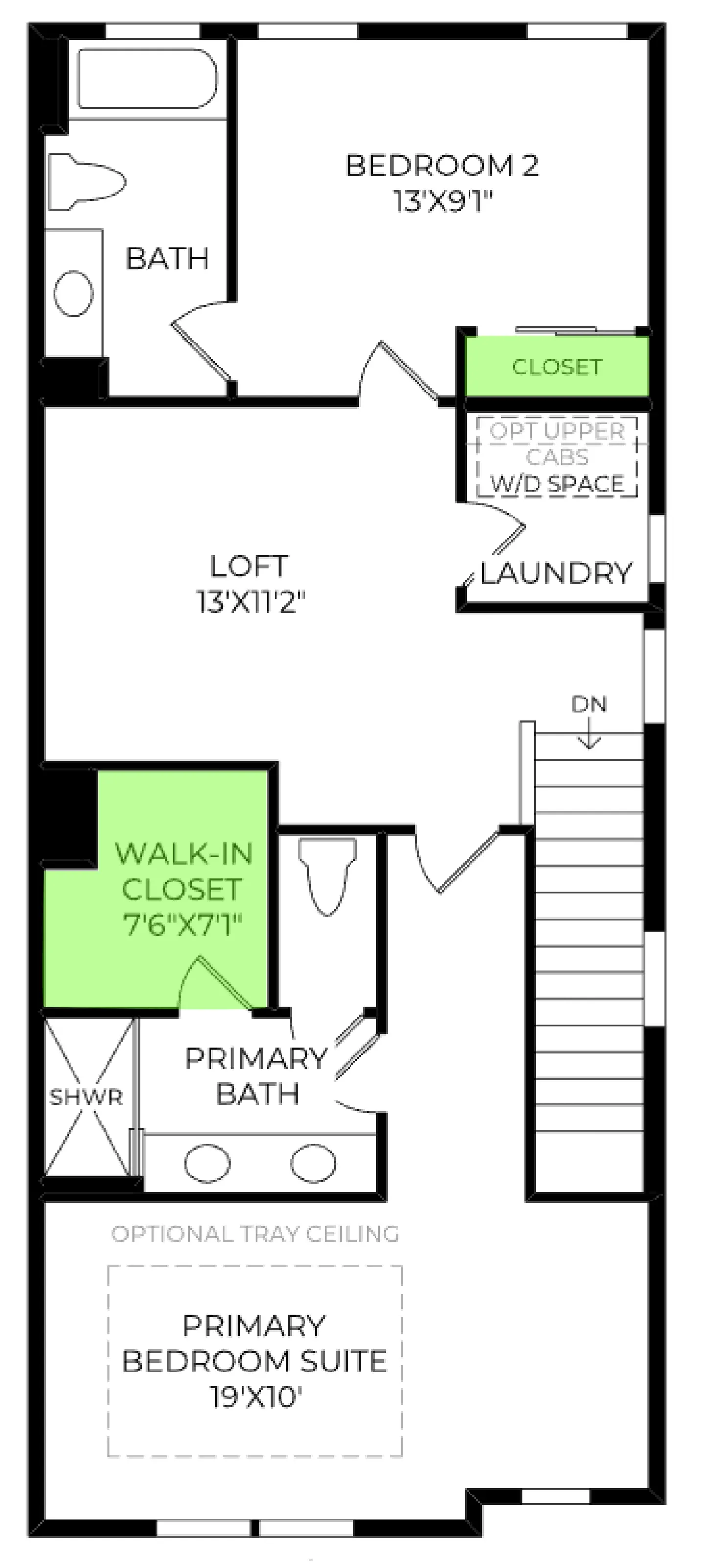 Joyce floor plan, with the closets highlighted