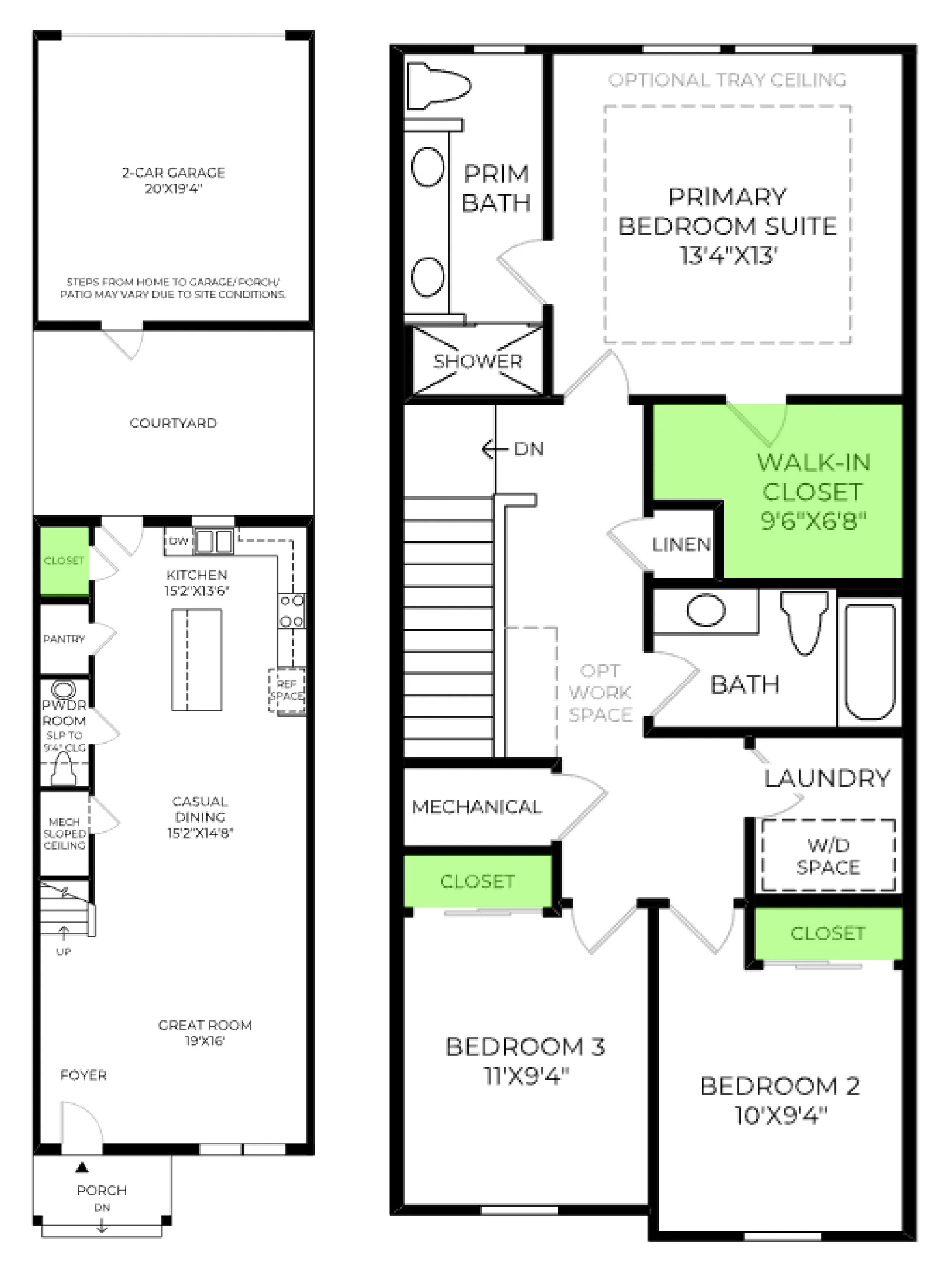Kellogg floor plan, with the closets highlighted