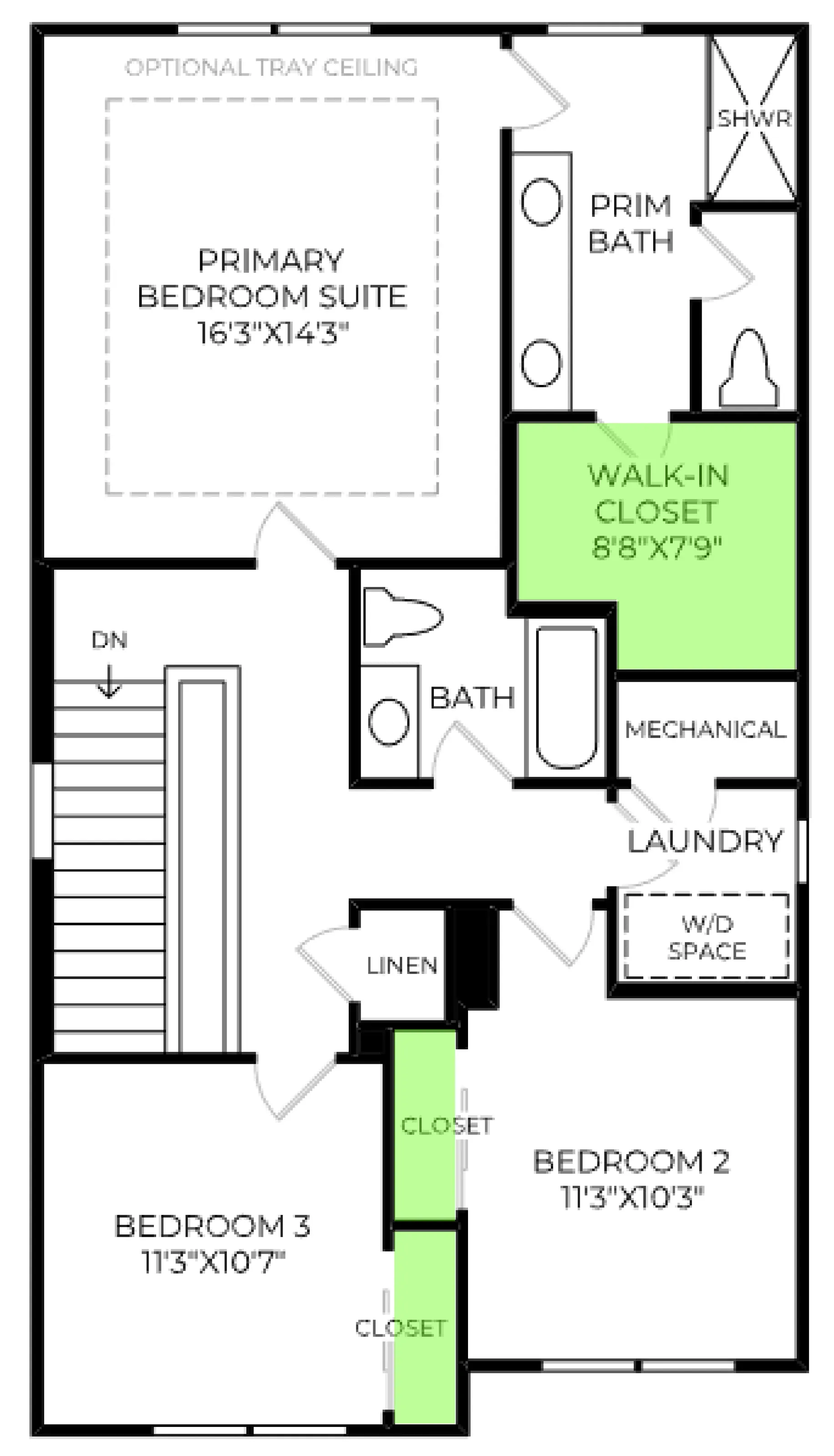 Kelly floor plan, with the closets highlighted
