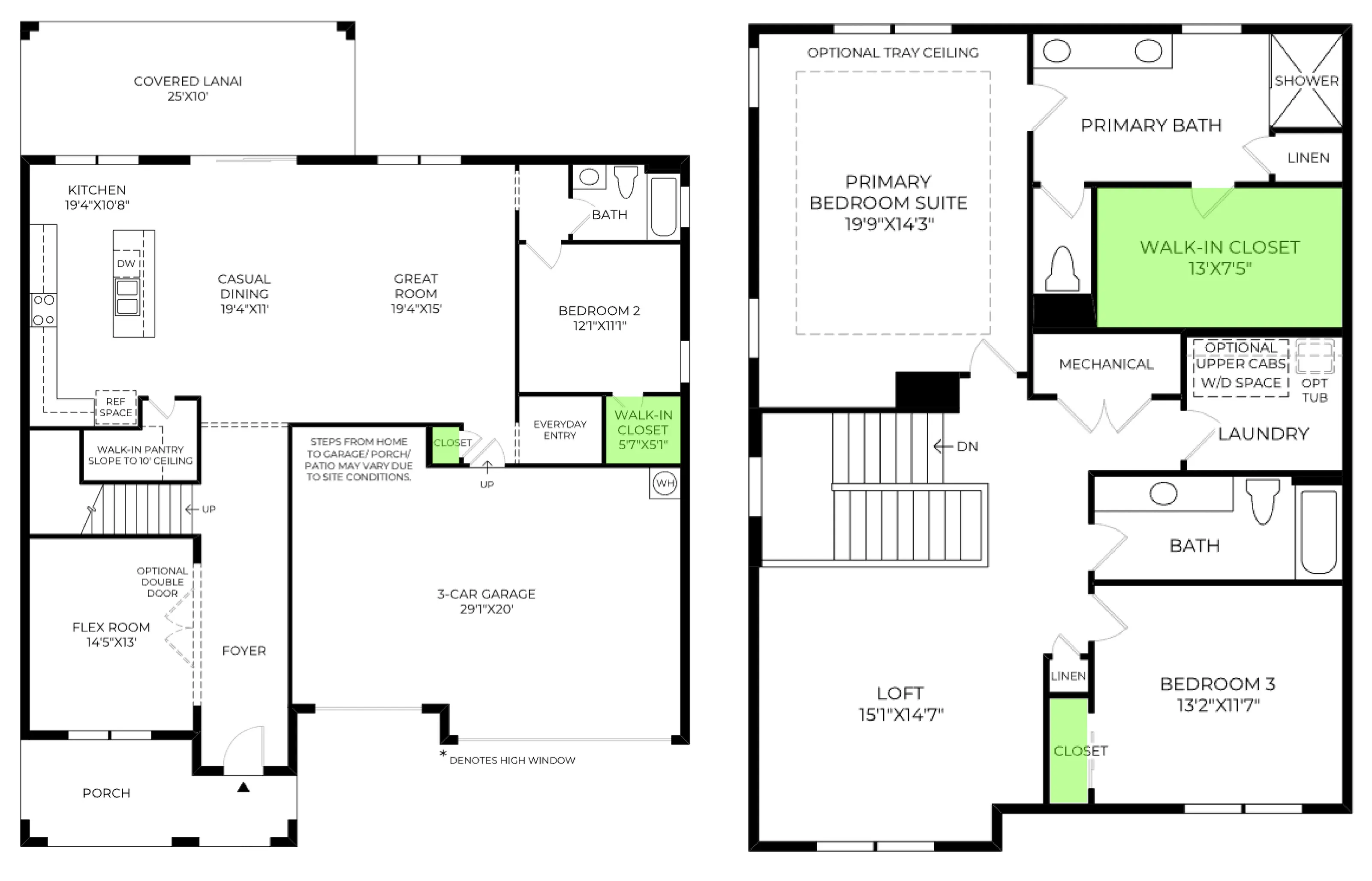 Kestrel floor plan, with the closets highlighted