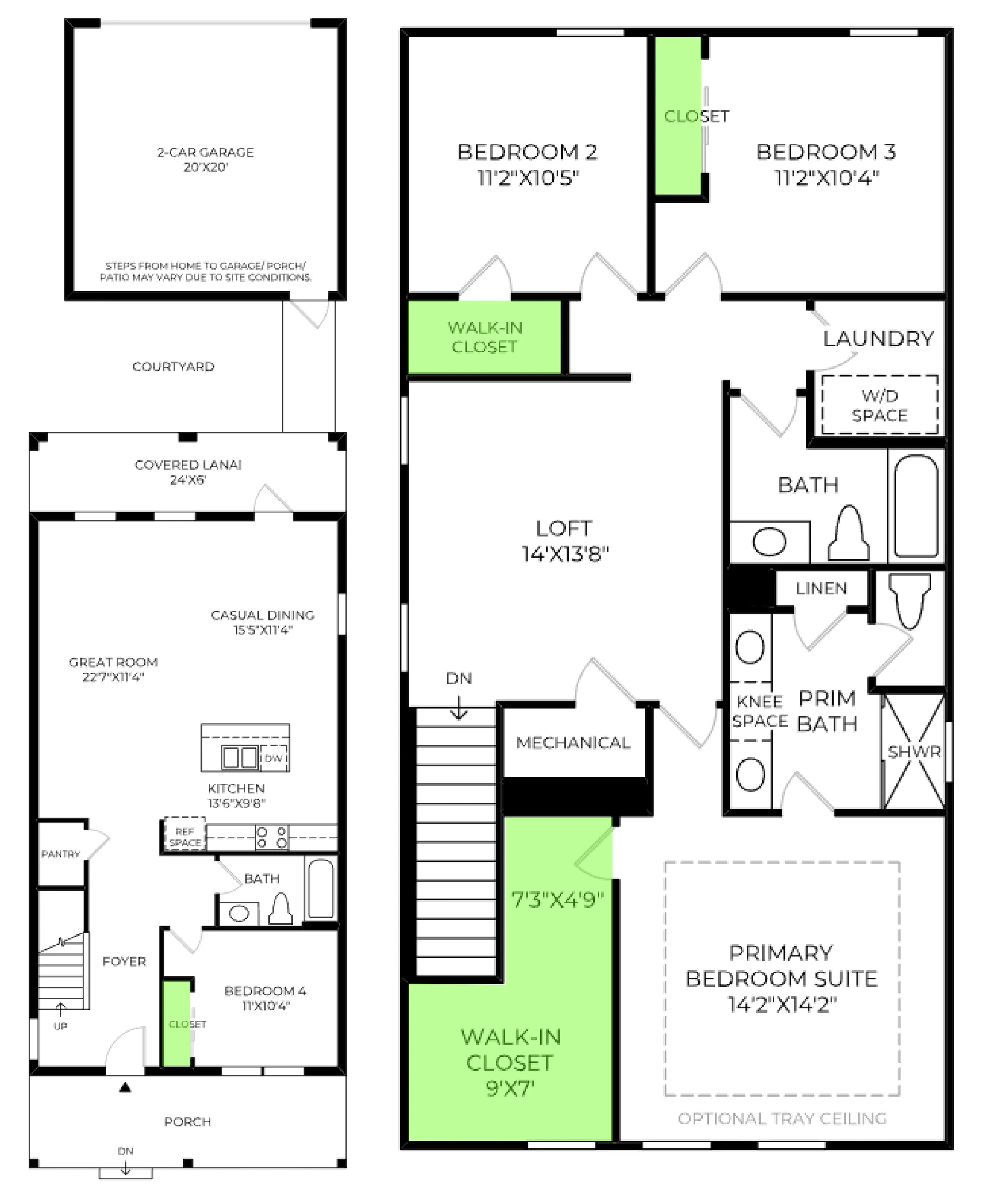 Montpelier floor plan, with the closets highlighted