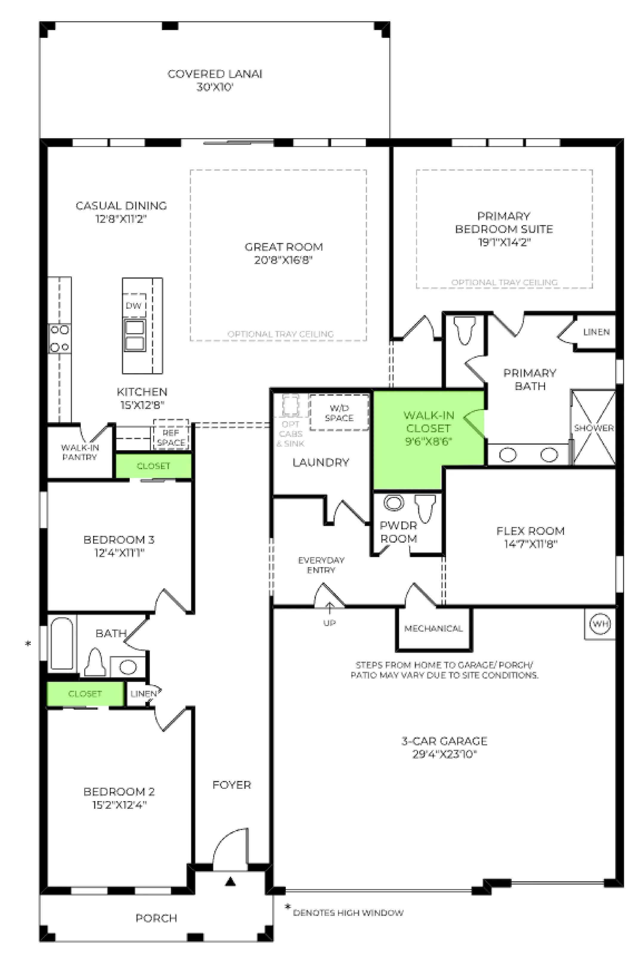 Phoenix floor plan, with the closets highlighted