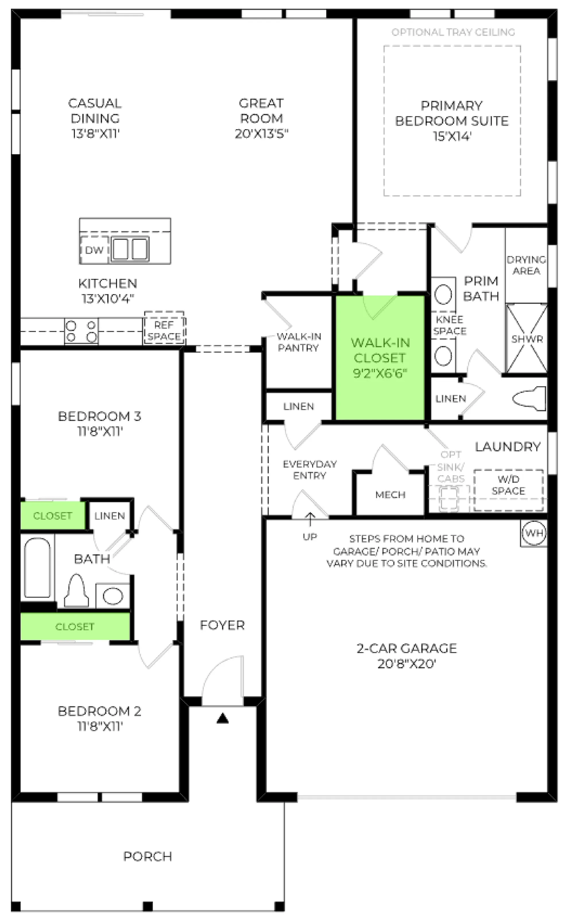 Raymond floor plan, with the closets highlighted