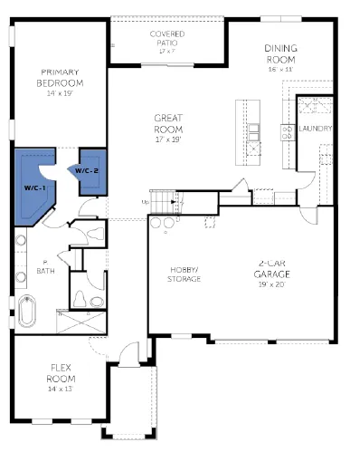Sweetwater floor plan, floor 1, with the closets highlighted