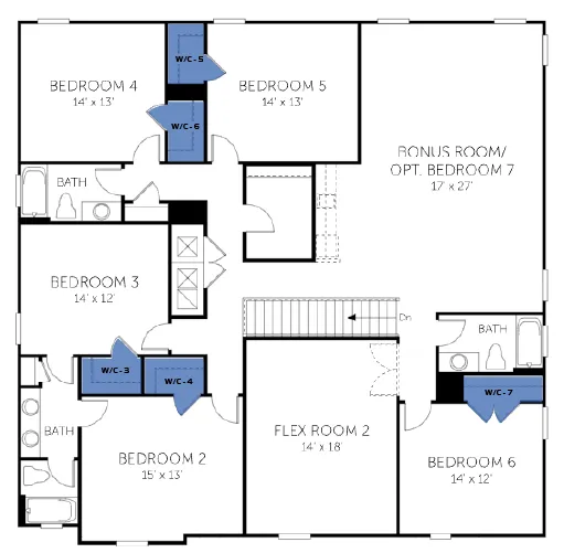 Sweetwater floor plan, floor 2, with the closets highlighted