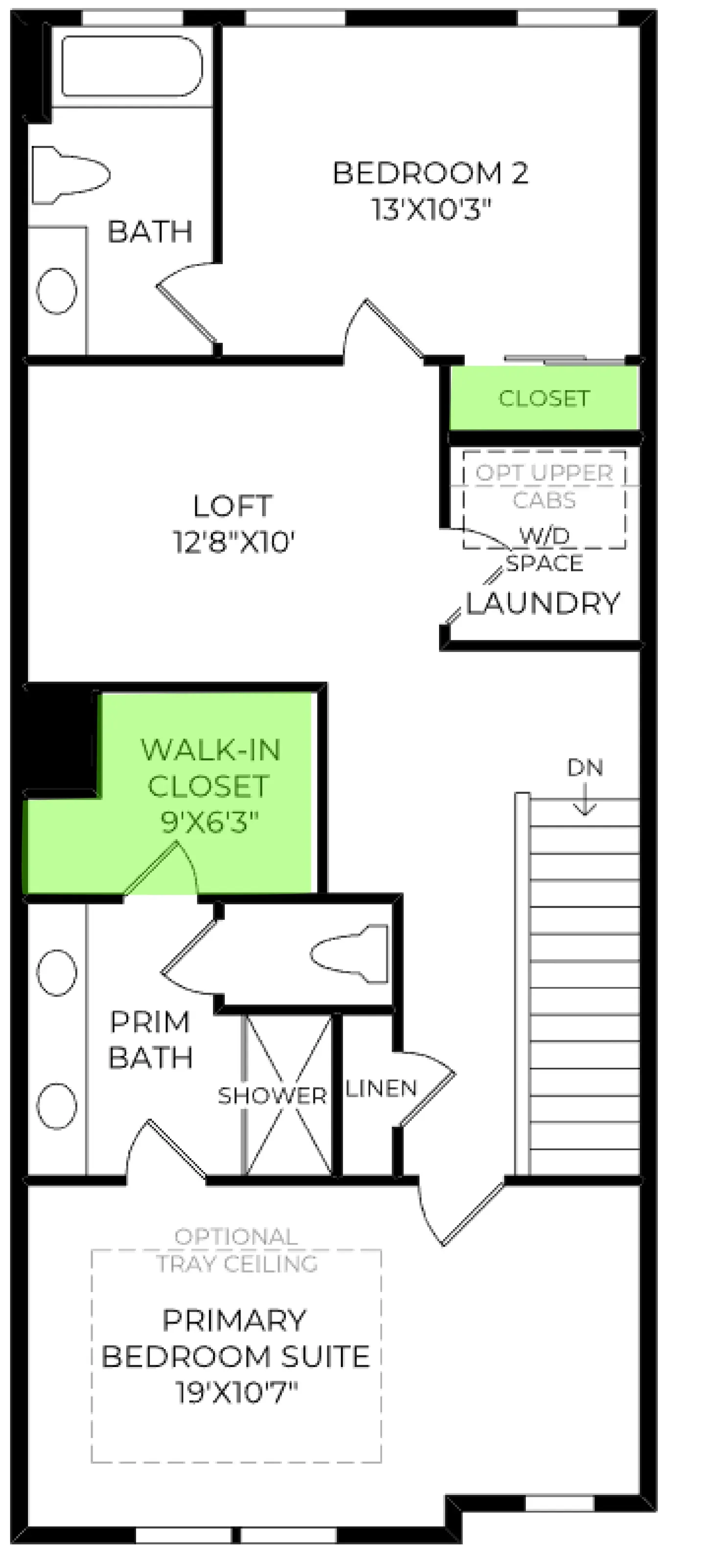 Verne floor plan, with the closets highlighted