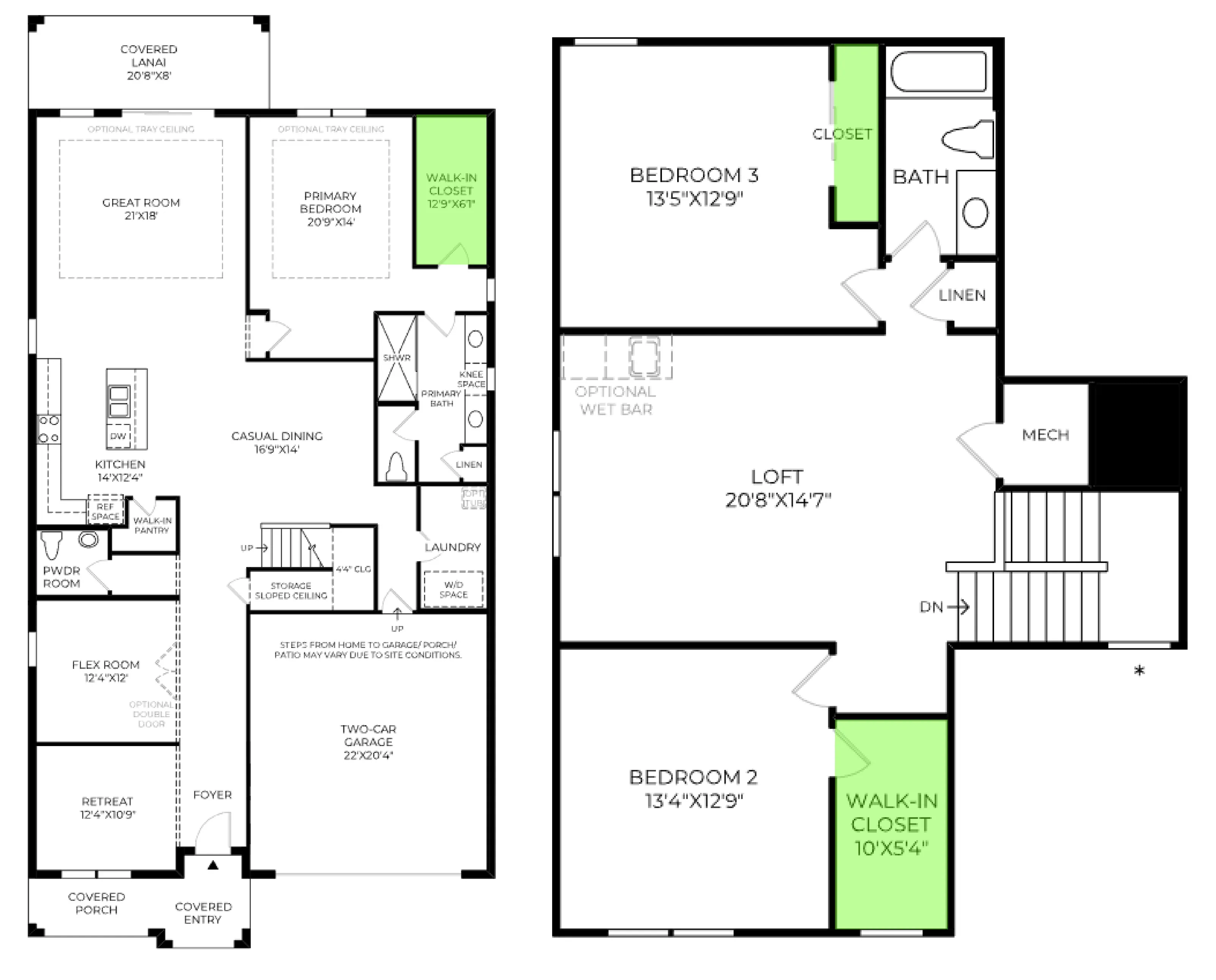 Welsford floor plan, with the closets highlighted